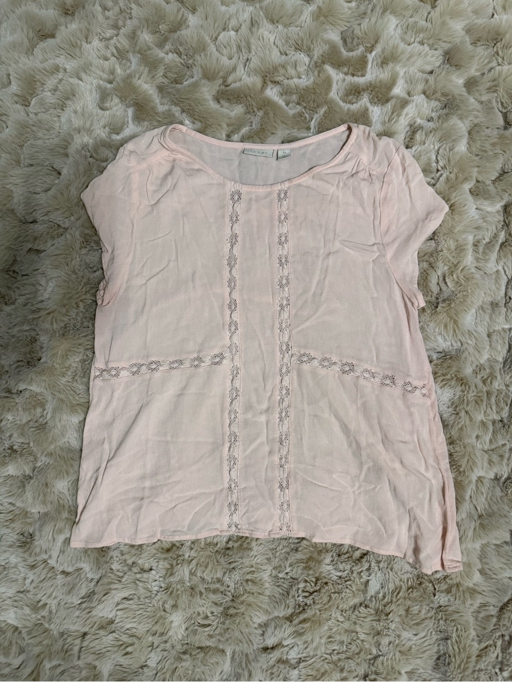 Y2K Hinge Light Pink Women's Lace-Trim Short Sleeve Top